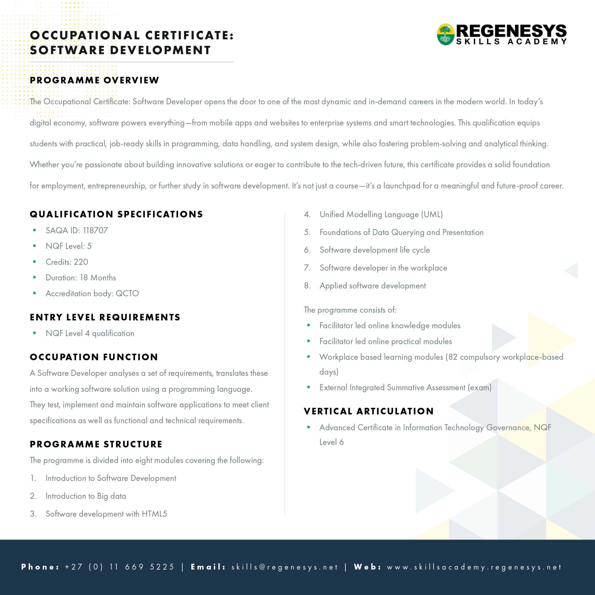 Occupational Certificate: Software Developer – Skills Academy